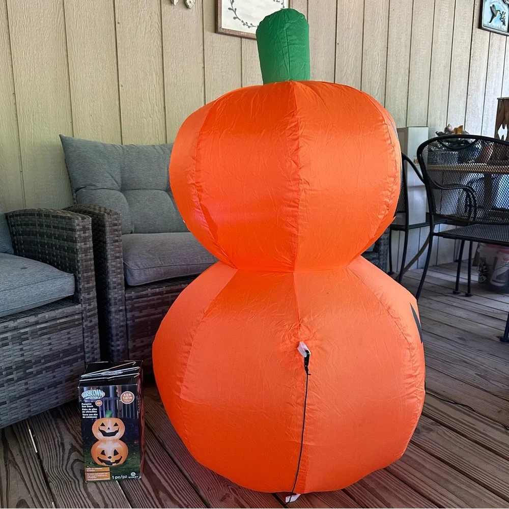 Gemmy Airblown Inflatable Pumpkin Duo Stack 3.5 Ft LED Halloween